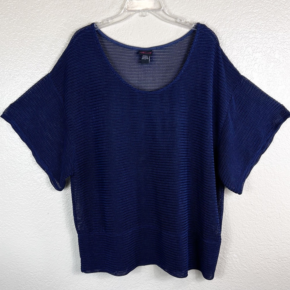 Navy Knit Short-Sleeve Women’s Top